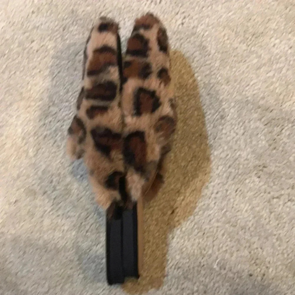 Faux fur Animal Print Slip On House Shoes-Size 7.5 - Picture 3 of 7
